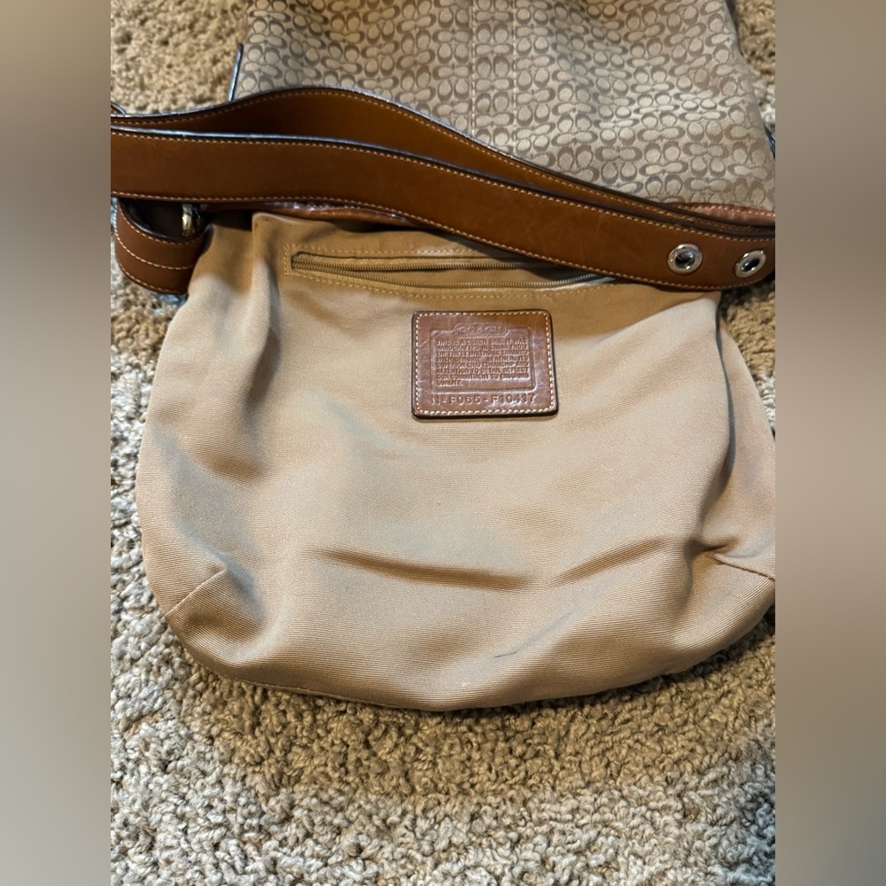 Coach Tan and Brown Mini Jacquard Convertible Shoulder Bag with Signature Design - Picture 8 of 14